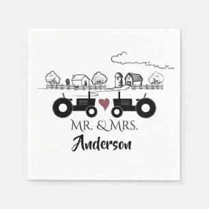 Personalized Mr and Mrs Tractor Couple Farm LOVE Napkin