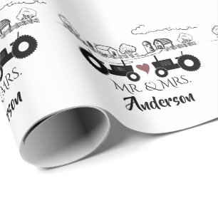 Personalized Mr and Mrs Tractor Couple Farm LOVE Wrapping Paper