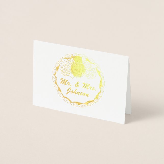 Personalized Mr and Mrs Wedding Cake Bride Groom Foil Card (Front)