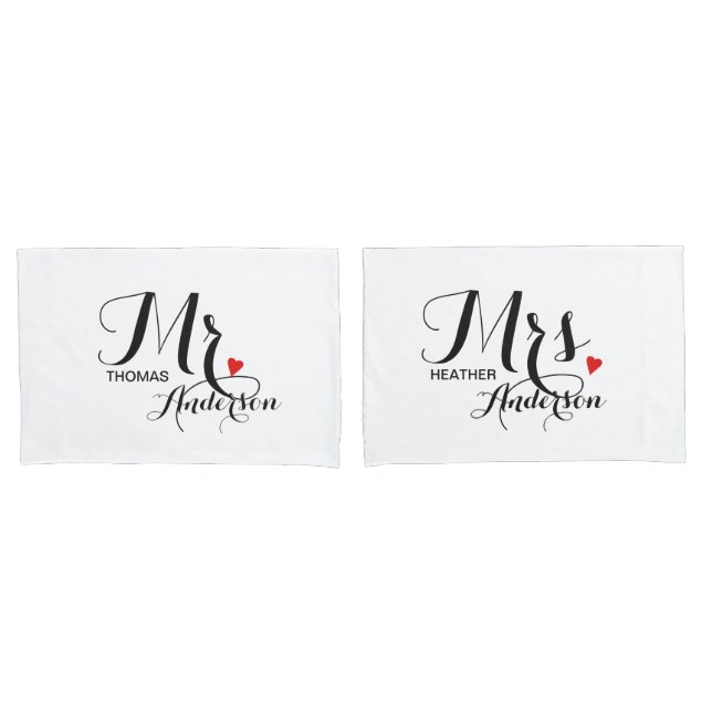 Personalized Mr and Mrs Wedding Couples Pillowcase (Front-Set)