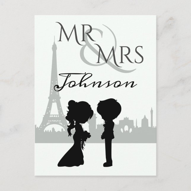 Personalized Mr and Mrs Wedding Eiffel Tower Postcard (Front)