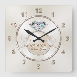 Personalized Mr and Mrs Wedding Gifts, Wedding Square Wall Clock