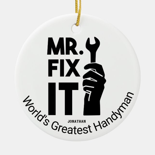 Personalized Mr Fix It Wrench Ceramic Ornament (Front)
