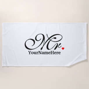 Personalized Mr. Husband Groom His Hers Newly Weds Beach Towel