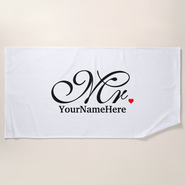 Personalized Mr. Husband Groom His Hers Newly Weds Beach Towel (Front)