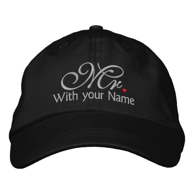 Personalized Mr. Husband Groom His Hers Newly Weds Embroidered Hat (Front)