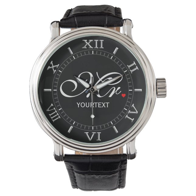 Personalized Mr. Husband Groom His Hers Newly Weds Watch (Front)