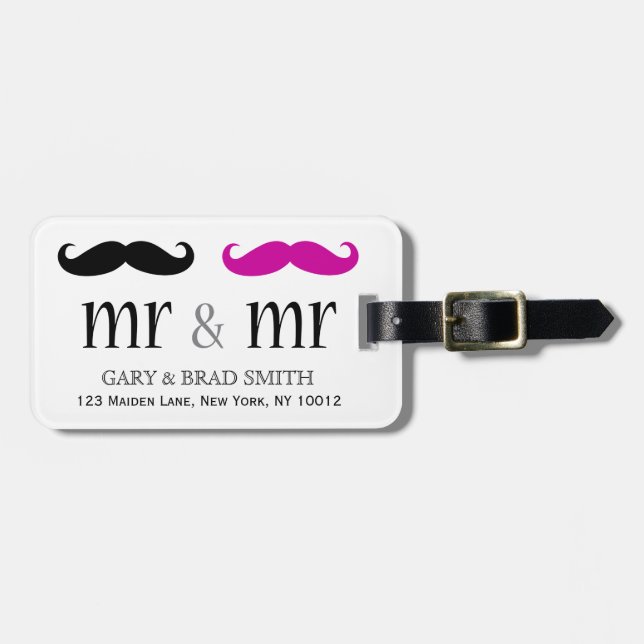 Personalized Mr. & Mr. Moustache Luggage Tag (Front Horizontal)