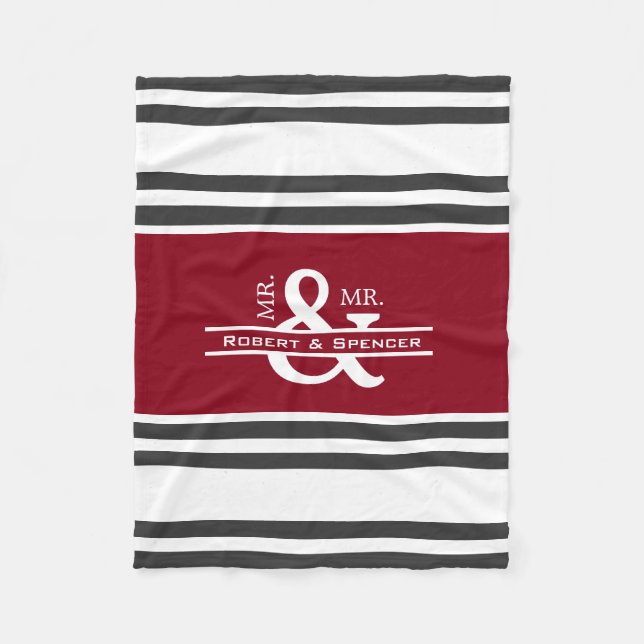Personalized Mr & Mr Stripes Fleece Blanket (Front)