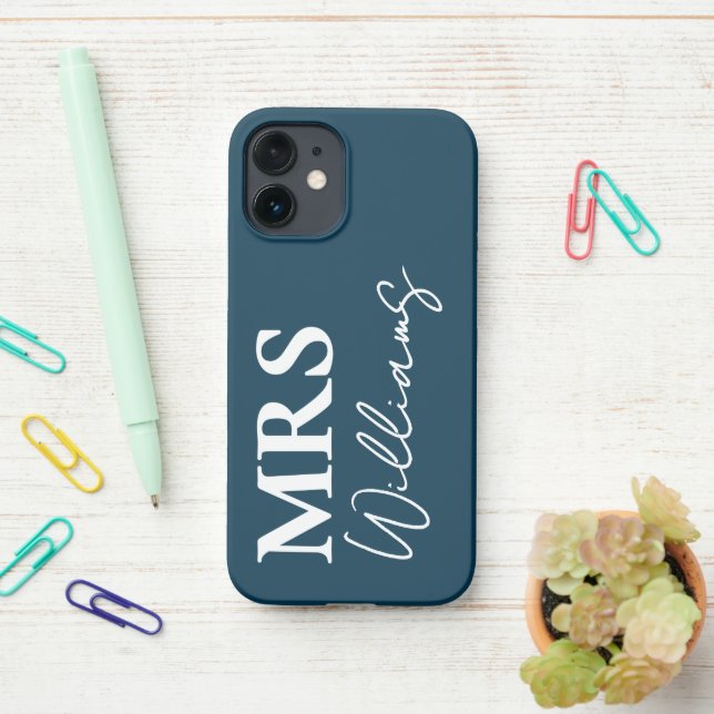 Personalized Mr. & Mrs. Gift for Newlyweds, Wife iPhone Case (On Desk)