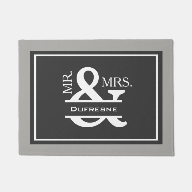 Personalized Mr & Mrs Grey Welcome Doormat (Front)