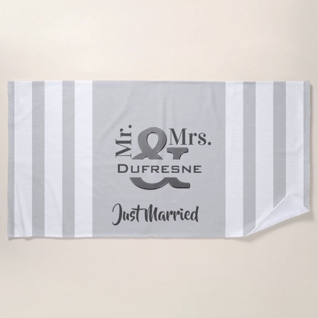 Personalized "Mr & Mrs" Just Married/Anniversary Beach Towel (Front)