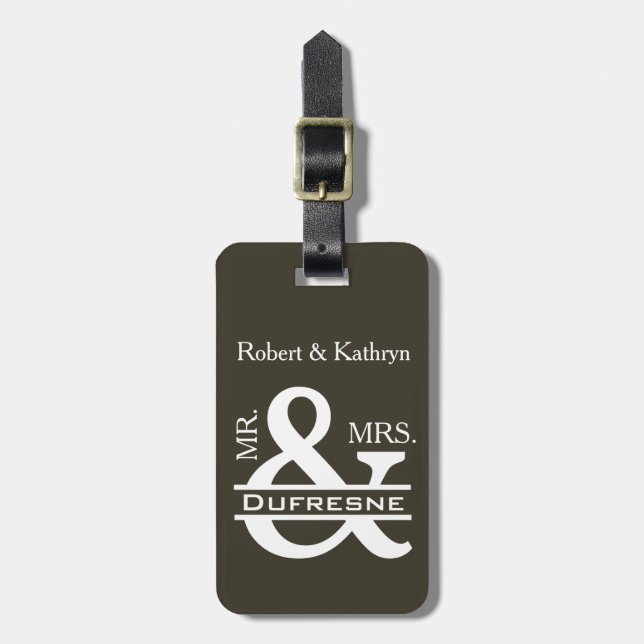 Personalized Mr & Mrs Khaki Luggage Tag (Front Vertical)