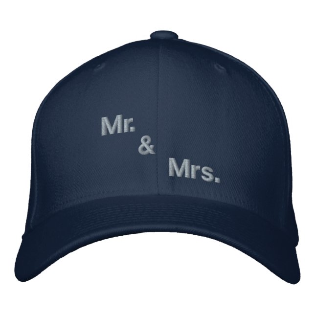 Personalized Mr & Mrs Navy Flexfit Wool Romantic Embroidered Hat (Front)