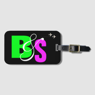 personalized mr. & mrs. neon initials luggage tag