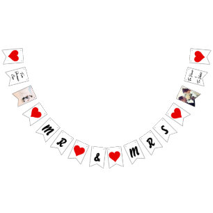 Personalized Mr & Mrs Newlywed Hearts Wedding  Bunting Flags