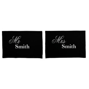 Personalized Mr Mrs Smith (Your Name) Black White Pillowcase