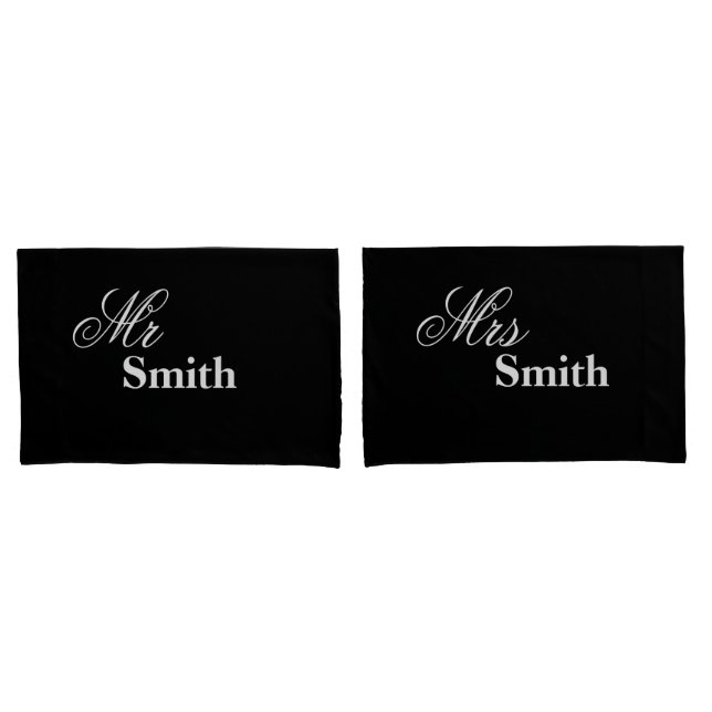 Personalized Mr Mrs Smith (Your Name) Black White Pillowcase (Front-Set)