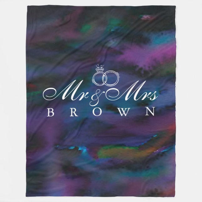 Personalized Mr & Mrs smokey purples water color  Fleece Blanket (Front)