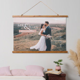 Personalized Mr & Mrs Wedding Photo Hanging Tapest Tapestry