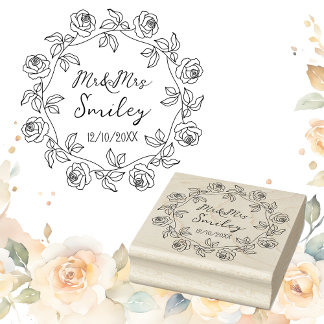 Personalized Mr&Mrs Wedding with Rose Wreath Rubber Stamp