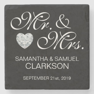 Personalized MR. & MRS. White Black Wedding Stone Coaster