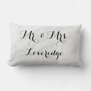 Personalized Mr. & Mrs. White Grey Grey Marble Lumbar Pillow