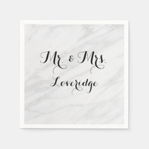 Personalized Mr. & Mrs. White Grey Grey Marble Napkin
