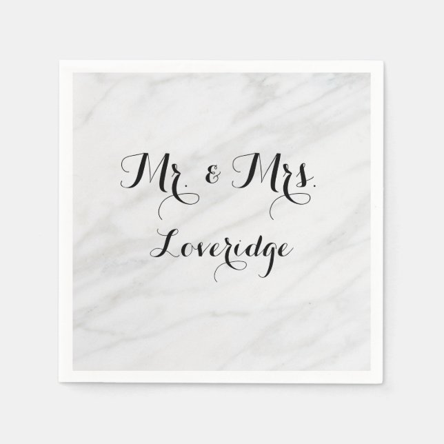 Personalized Mr. & Mrs. White Grey Grey Marble Napkin (Front)
