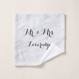 Personalized Mr. & Mrs. White Grey Grey Marble Wash Cloth
