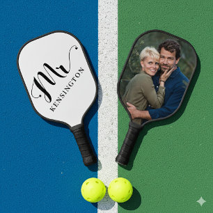 Personalized Mr Newlywed Typography Photo Pickleball Paddle