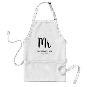 Personalized Mr Wedding Groom Black and White Standard Apron