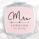 Personalized Mrs Bride Elegant Wedding Compact Mirror<br><div class="desc">Celebrate the bride with our Personalized Mrs. Bride Elegant Wedding Compact Mirror, featuring a sleek modern design in black and pink. This minimalist and fancy compact mirror is the perfect gift for the newlywed bride, offering a stylish touch that’s both practical and personal for the special woman in your life!...</div>