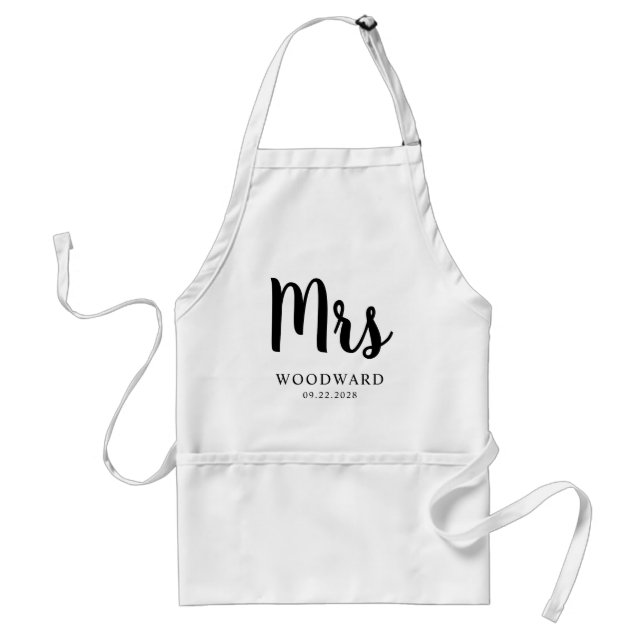Personalized Mrs Calligraphy Bride Black White Standard Apron (Front)