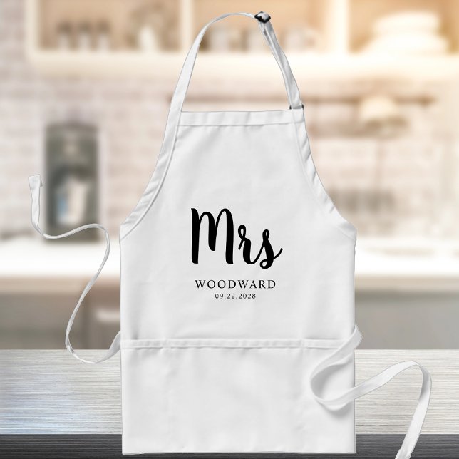 Personalized Mrs Calligraphy Bride Black White Standard Apron (Creator Uploaded)