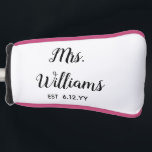 Personalized Mrs Est Your Date Present for Bride Golf Head Cover<br><div class="desc">personalized mrs est your date,  engagement gift for bride wedding,  present for bride wedding gift,  monogram last name newlywed modern,  black and white calligraphy script,  bridal shower gifts recently engaged,  mrs honeymoon golf head cover,  bachelorette party putter head cover,  bride fiance trip birthday gift,  bride gifts just married custom</div>