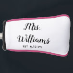 Personalized Mrs Est Your Date Present for Bride Golf Head Cover<br><div class="desc">personalized mrs est your date,  engagement gift for bride wedding,  present for bride wedding gift,  monogram last name newlywed modern,  black and white calligraphy script,  bridal shower gifts recently engaged,  mrs honeymoon golf head cover,  bachelorette party putter head cover,  bride fiance trip birthday gift,  bride gifts just married custom</div>