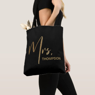 Personalized Mrs. Lastname Gold Signature script Tote Bag