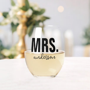 Personalized MRS Name Wedding Newlywed  Stemless Wine Glass