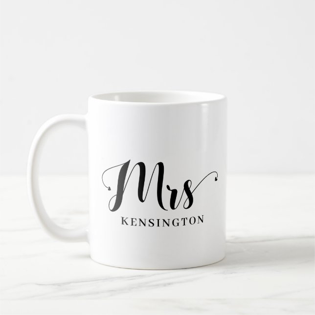 Personalized Mrs Newlywed Bride Typography Coffee Mug (Left)
