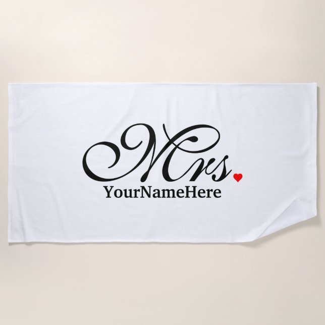 Personalized Mrs. Wife Bride His Hers Newly Weds Beach Towel (Front)