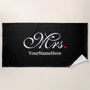 Personalized Mrs. Wife Bride His Hers Newly Weds Beach Towel