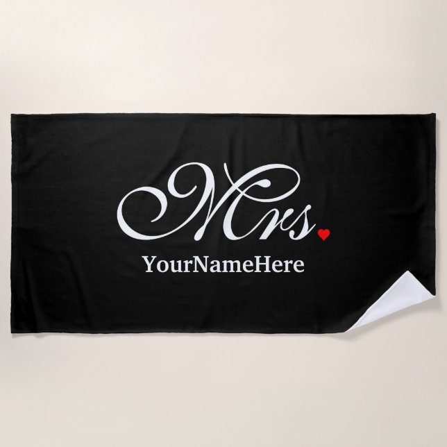 Personalized Mrs. Wife Bride His Hers Newly Weds Beach Towel (Front)