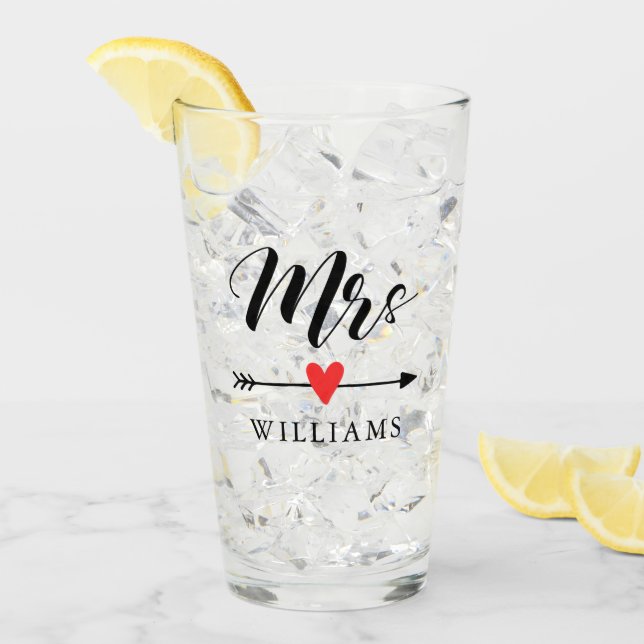 Personalized Mrs. with Heart and Arrow Glass (Front Ice)