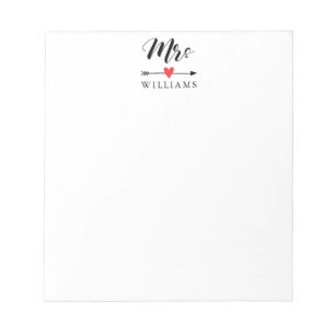 Personalized Mrs. with Heart and Arrow Notepad