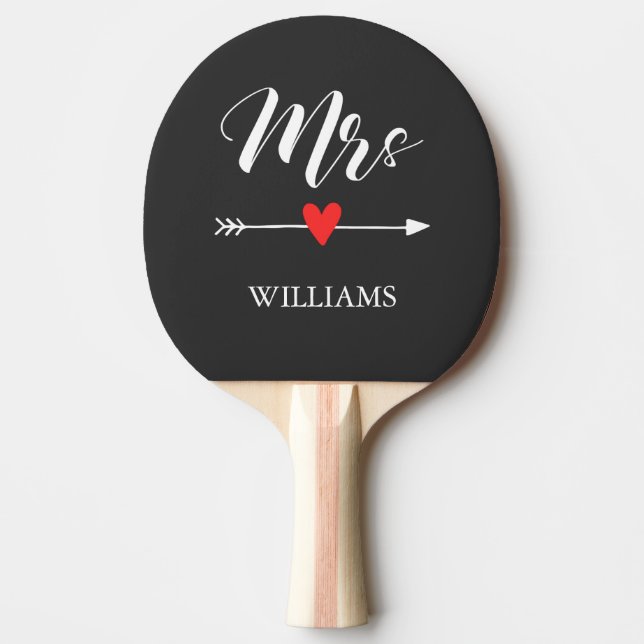 Personalized Mrs. with Heart and Arrow Ping Pong Paddle (Front)