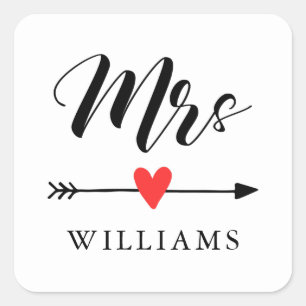 Personalized Mrs. with Heart and Arrow Square Sticker