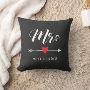 Personalized Mrs. with Heart and Arrow Throw Pillow