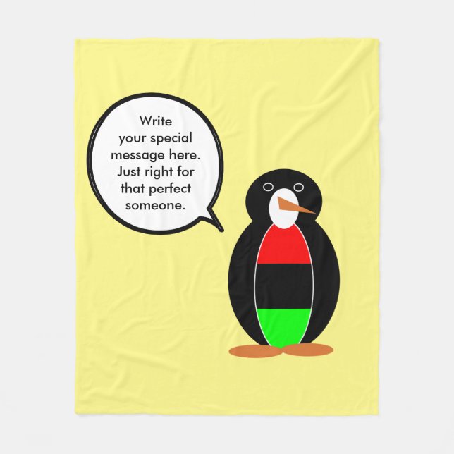 Personalized Ms Penguin African Diaspora Talking Fleece Blanket (Front)