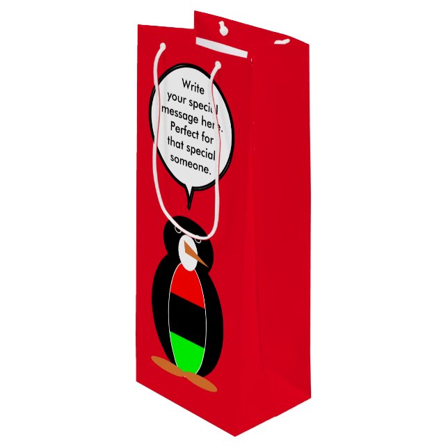 Personalized Ms Penguin African Diaspora Talking Wine Gift Bag (Front Angled)